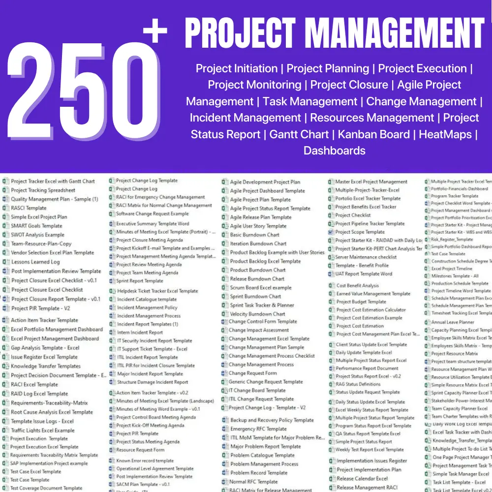 RESELL - 250+ Project Management Templates Collection
